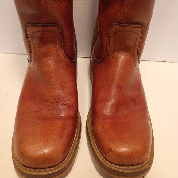 '80s DINGO 8.5M/10W Campus Moto Boots 7205 Square Toe Tan Leather *Almost-New - Picture 7 of 15